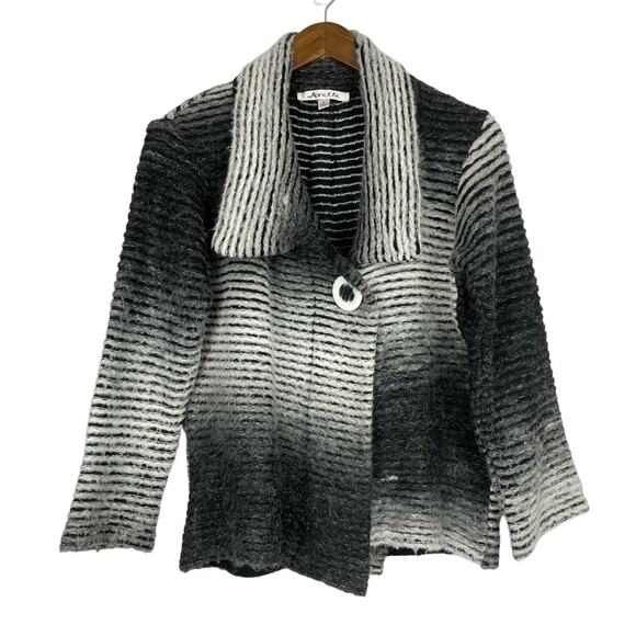 Avette Mohair | Blend Black Gray Stripe Ombre Button Cardigan - Picture 1 of 12